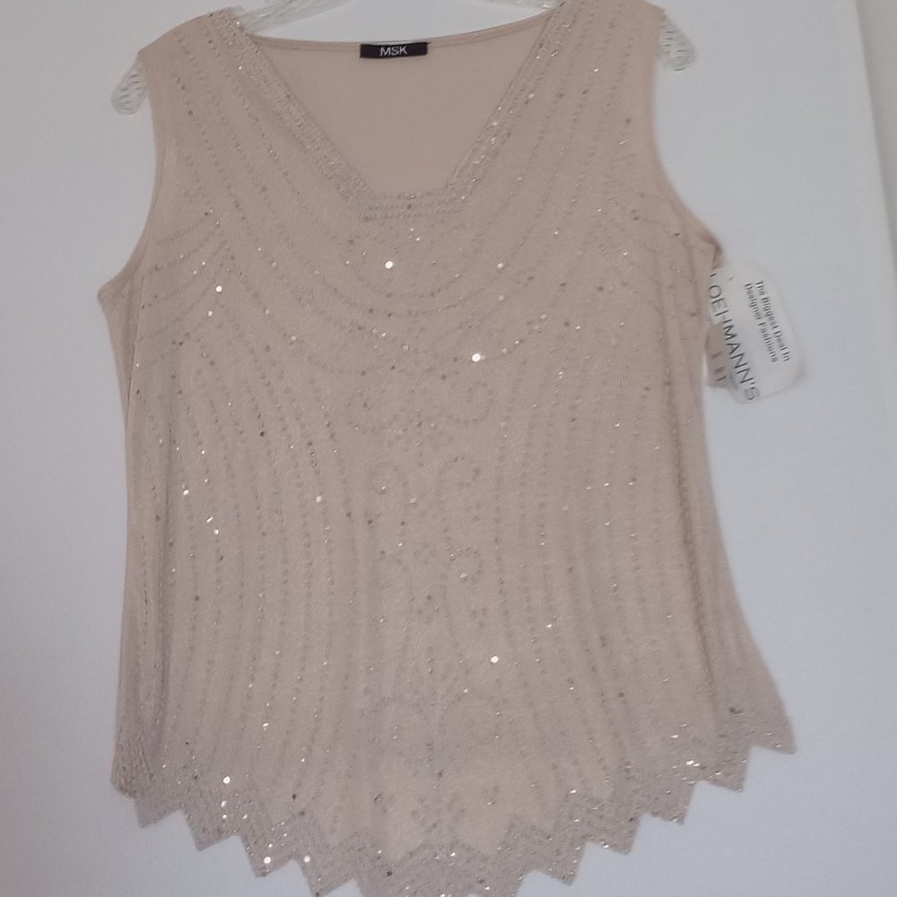 MSK womens beige  silver glittery top
